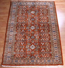 HANDMADE INDIAN SHIRVAN 4' X 6' GEOMETRIC RUG