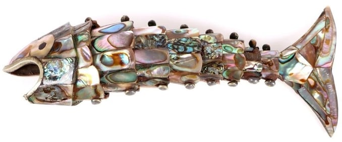 VINTAGE MEXICAN ABALONE MOP FISH BOTTLE OPENER