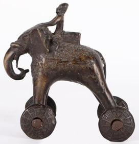 ANTIQUE HEAVY BRASS INDIAN ROLLING ELEPHANT TOY