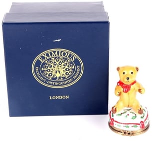 LIMOGES FRANCE EXIMIOUS TEDDY BEAR TRINKET BOX
