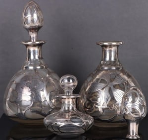 ANTIQUE LARA 0.925 OVERLAY PERFUME BOTTLES - (3)
