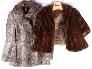 GENUINE MINK & DINO RICCO RABBIT FUR COAT & SHAWL