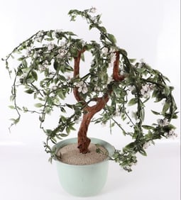 VINTAGE GLASS CARVED BONSAI TREE W/ POT