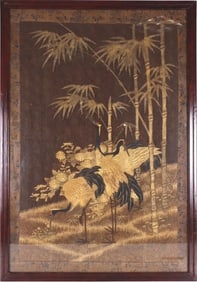 MEIJI PERIOD JAPANESE SILK CRANE TAPESTRY 56 X 38'
