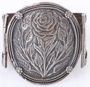 STERLING SILVER FLOWER ORNATE LADIES BANGLE