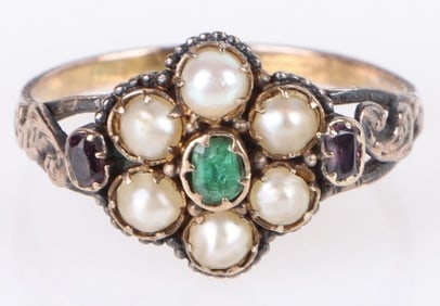 ANTIQUE 10K YELLOW GOLD PEARL LADIES RING