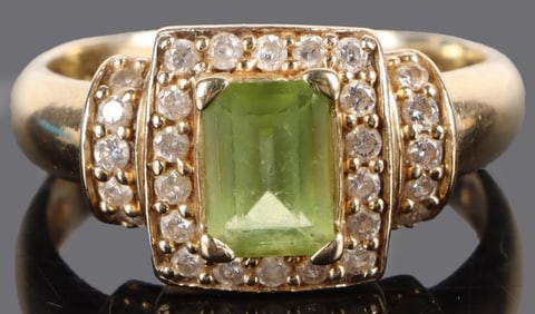 14K YELLOW GOLD DIAMOND CHRYSOPRASE RING