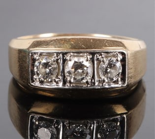 14K TWO-TONE GOLD MENS RING W/ 3 DIAMONDS