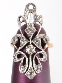 ART DECO DIAMOND 14K WHITE & YELLOW GOLD RING
