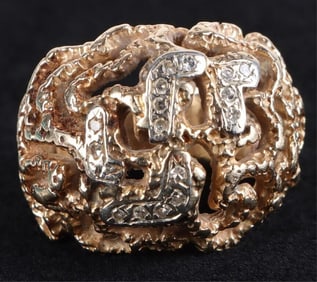 14K YELLOW GOLD DIAMOND NUGGET STYLE MENS RING