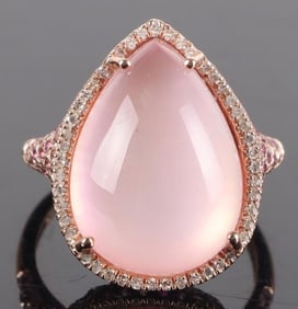 GORGEOUS ~5CT PINK OPAL & DIAMOND LADIES RING