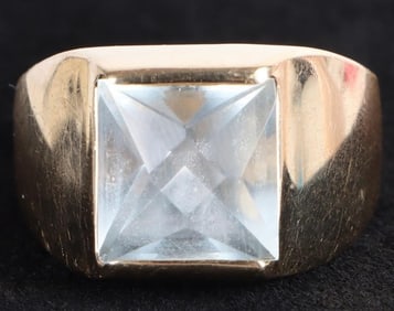 11MM BLUE TOPAZ 14K YELLOW GOLD MEN'S RING
