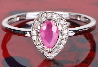 14K WHITE GOLD RUBY DIAMOND LADIES RING
