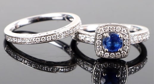 14K DIAMOND & SAPPHIRE ENGAGEMENT RING SET