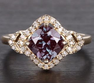 GREEN LAB ALEXANDRITE DIAMOND 10K GOLD RING
