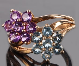 10K YELLOW GOLD TOPAZ & AMETHYST LADIES RING
