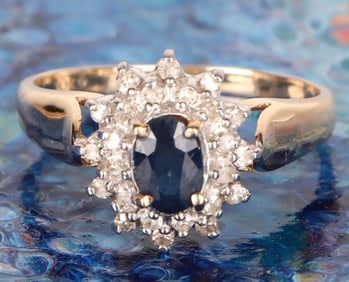 10K YELLOW GOLD DIAMOND SAPPHIRE LADIES RING
