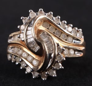 10K YELLOW GOLD DIAMOND SWIRL LADIES RING