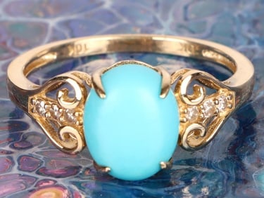 SLEEPING BEAUTY TURQUOISE DIAMOND 10K GOLD RING