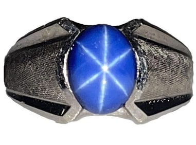 2.0CT STAR SAPPHIRE 10K WHITE GOLD UNISEX RING