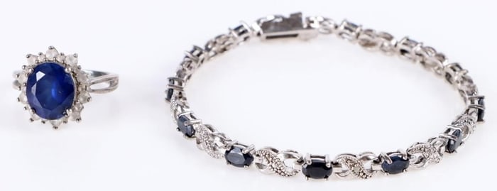 STERLING SILVER SAPPHIRE TOPAZ RING & BRACELET SET