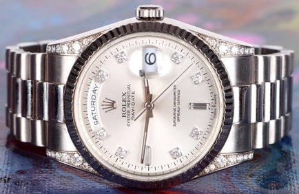 ROLEX DAY-DATE 36 18K WHITE GOLD LADIES WATCH