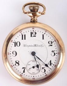 VINTAGE HAMPDEN 16S 21J 970 GOLD FILL POCKETWATCH