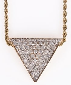 14K ROPE CHAIN W/ 1.1CTW TRIANGLE DIAMOND PENDANT
