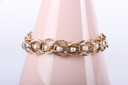 14K YELLOW GOLD BRACELET W/ 20 PEARLS