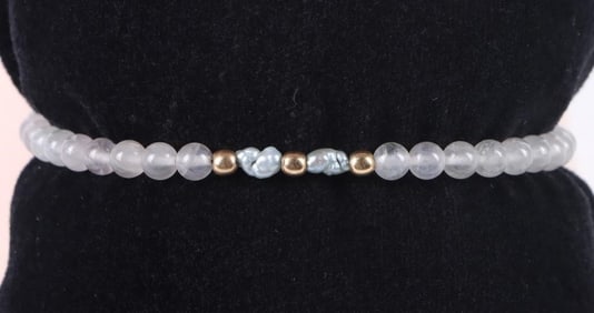 14K YELLOW GOLD QUARTZ & PEARL LADIES BRACELET