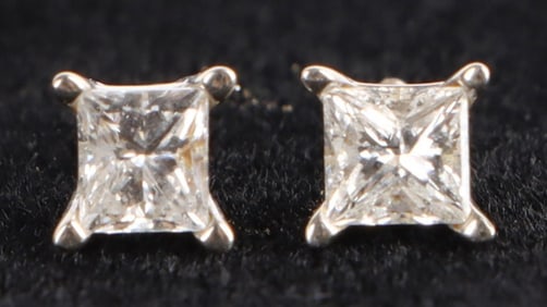 0.47CTW SI1-2 PRINCESS DIAMOND 14K GOLD EARRINGS