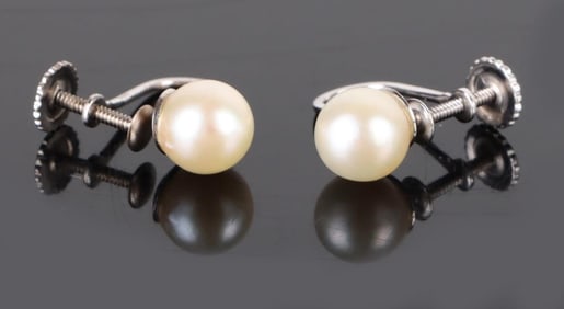 14K WHITE GOLD CHAMPAGNE PEARL LADIES EARRINGS