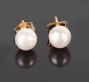 14K YELLOW GOLD WHITE PEARL STUD EARRINGS