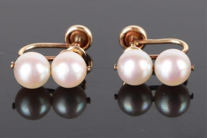 14K YELLOW GOLD WHITE PEARL LADIES EARRINGS