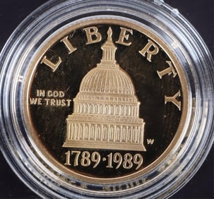 90% GOLD 1989 W PROOF CONGRESSIONAL $5 COIN W/ COA