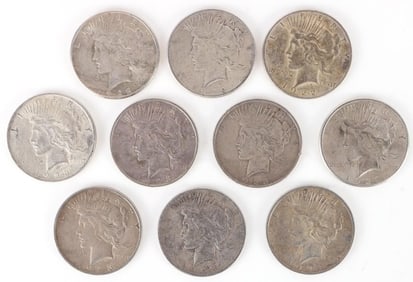 90% SILVER LIBERTY PEACE DOLLARS - (10)