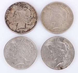 ASSORTED 90% SILVER LIBERTY PEACE DOLLARS - (4)
