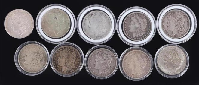 TEN ASSORTED 90% MORGAN SILVER DOLLARS