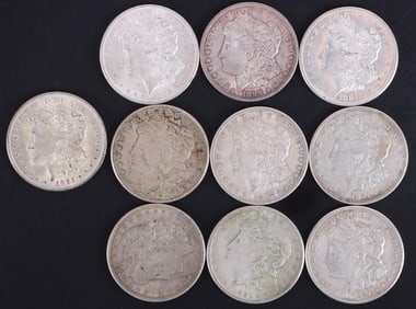TEN ASSORTED 90% MORGAN SILVER DOLLARS