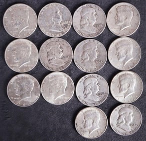 ASSORTED 90% SILVER U.S. HALF DOLLARS - (14)