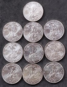 ASSORTED FINE SILVER TYPE 1 AMERICAN EAGLES - (10)
