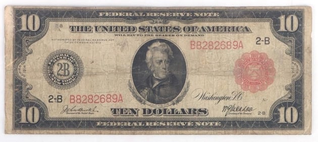 RARE SERIES 1914 RED SEAL $10 JACKSON BANKNOTE