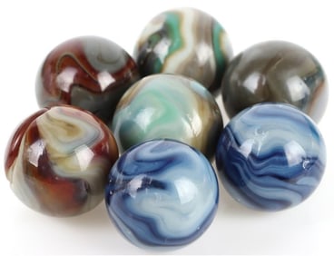 HANDMADE MULTI-COLORED AGATE MARBLES 1.0' (7)