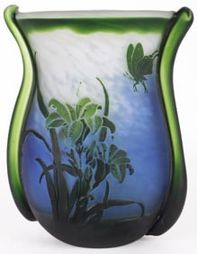 BEAUTIFUL GALLE BLUE & GREEN LILY VASE