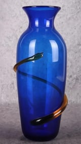 VINTAGE BLENKO HAND BLOWN ART GLASS COBALT VASE