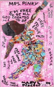 MARY L. PROCTOR 'MRS. PINKY' OIL ON DOOR COLLAGE
