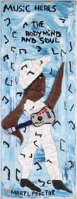 MARY L. PROCTOR 'MUSIC HEALS' OIL ON DOOR COLLAGE