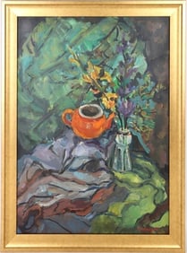 AFTER P. KREMEGNE STILL LIFE OIL ON CANVAS FRAMED
