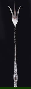 ANTIQUE WHITING STERLING SILVER LETTUCE FORK: Antique Whiting sterling silver lettuce fork with sterling hallmark.Weight: 31.86 GramsSize: 9.25" LengthCondition: Very fine.