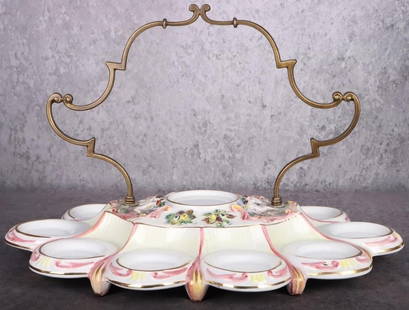 CAPODIMONTE DEMITASSE EXPRESSO SERVICE TRAY: Capodimonte Vintage demitasse espresso service tray for ten.Size: 20" lengthCondition: Very fine.